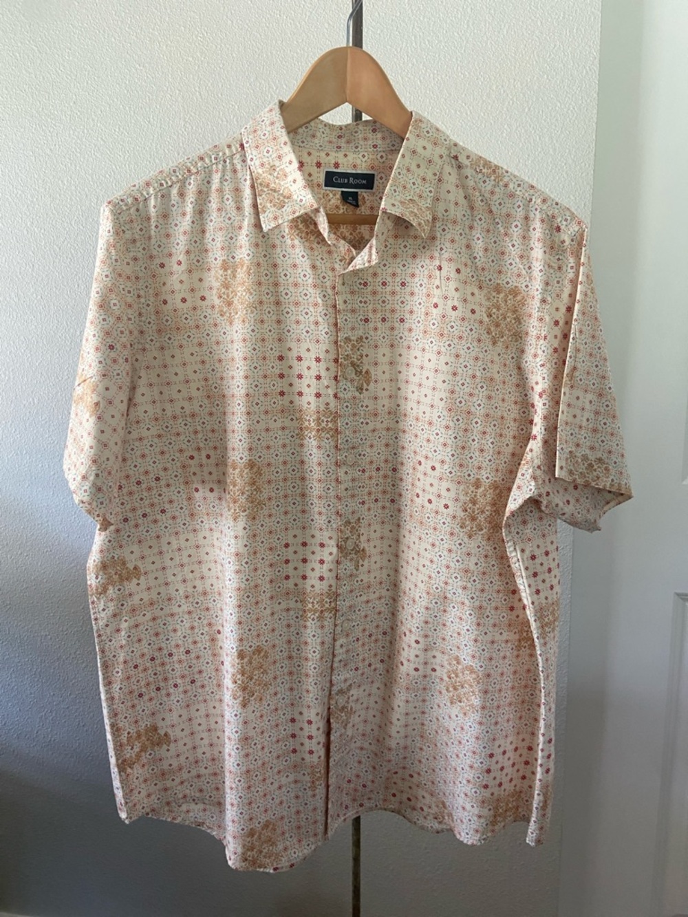 Club Room Patterned Button Up Shirt XL Short Sleeve